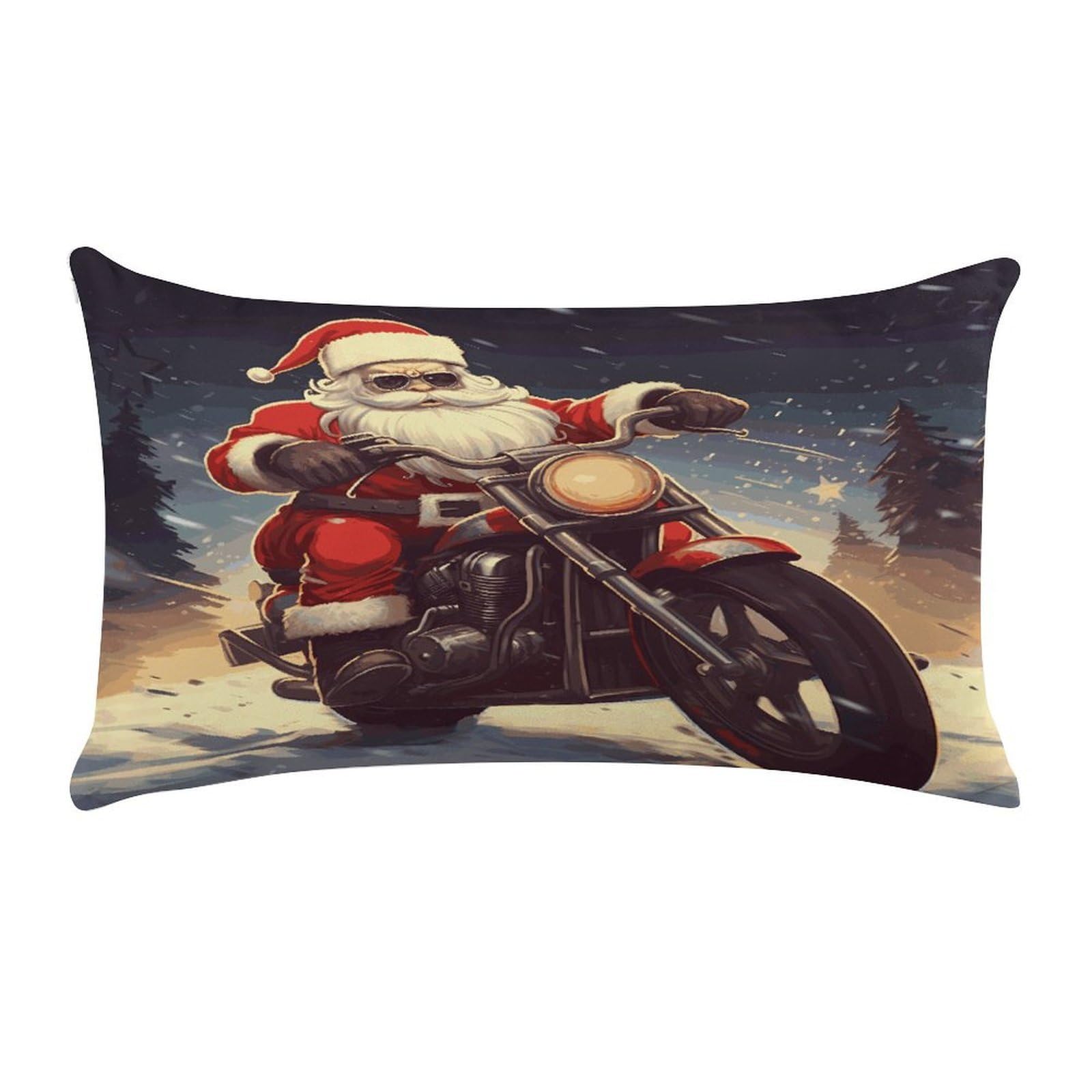 Santa Claus Biker Riding Pillow Case Decorative Rectangle Throw Pillow Cover Soft Plush Pillowcase Cozy Cushion Case Modern Pillow Sham Cushion Cover for Bedroom Sofa Couch 20 X 12 Inch
