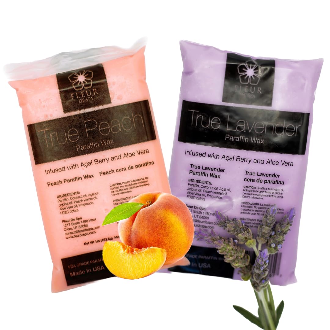 FLEUR DE SPA Paraffin Wax Refill 2lb bundle | Peach & Lavender | USA Made | At-Home Spa Experiene Hand & Foot Wax
