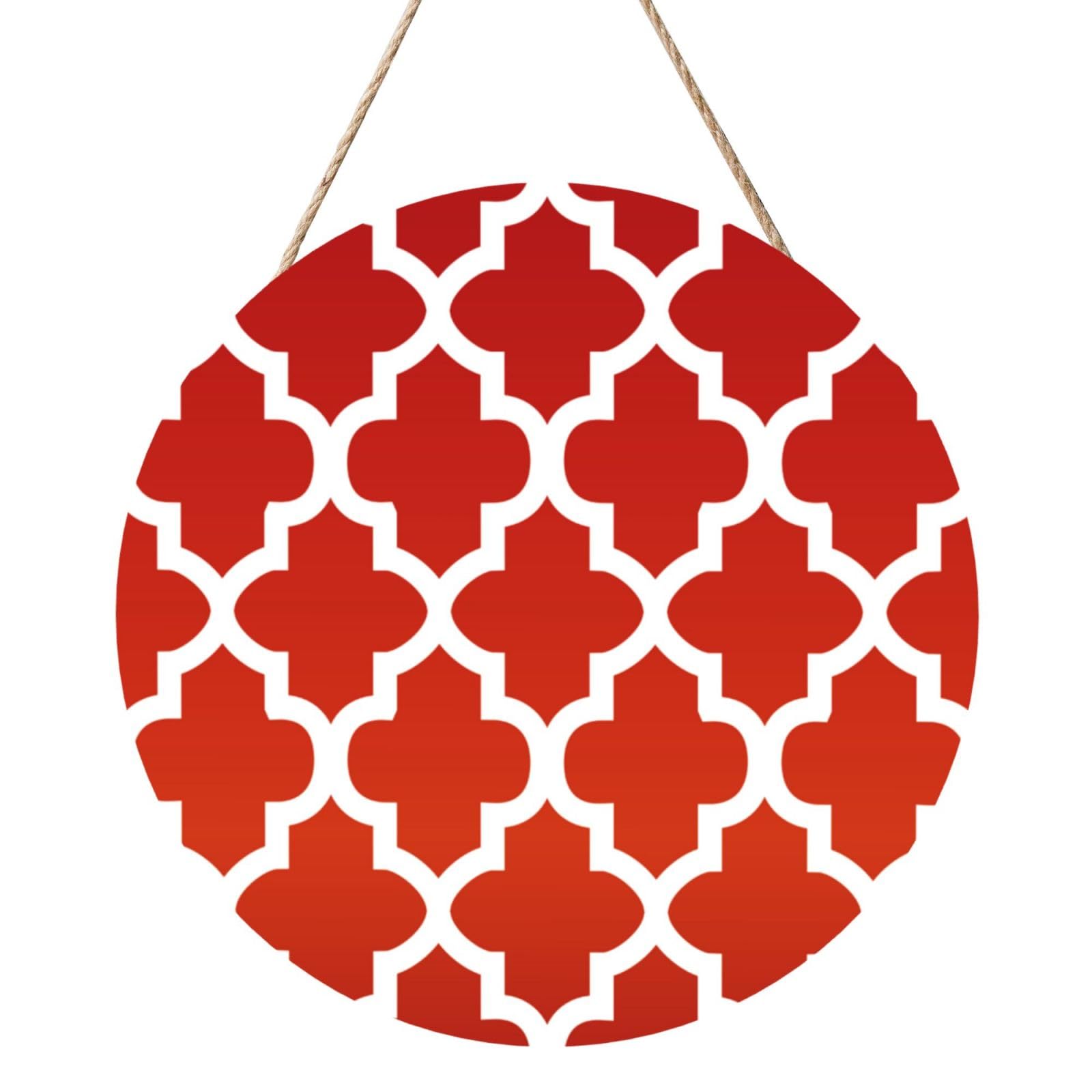 InOmak Deep Red And White Quatrefoil, Round Wood Panel Painting 12 in, Wall Hanging Painting For Home