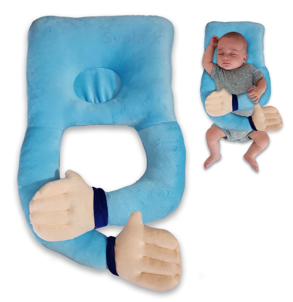 Baby Hugging Pillow for Head Shaping | Neck Support New Born Baby Infant Pillow/Takiya/Cushion (Sky-Blue)-image-11