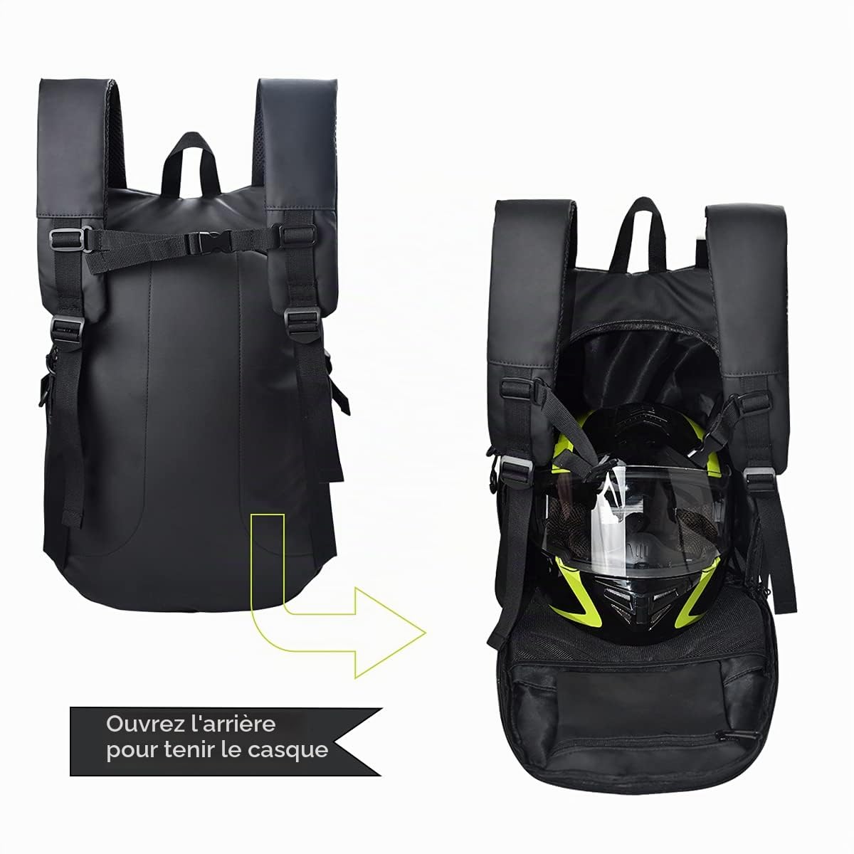 Sac à dos réfléchissant imperméable de grande capacité pour casque de moto, Noir, Taille Unique