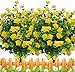 Produktbild Ksnnrsng Künstliche Blumen,4 Stück Kunstblumen Grün UV-beständige Pflanzen Sträucher Unechte Blumen Innen Draussen für Zuhause Garten Braut Hochzeit Party Dekor (Gelb)