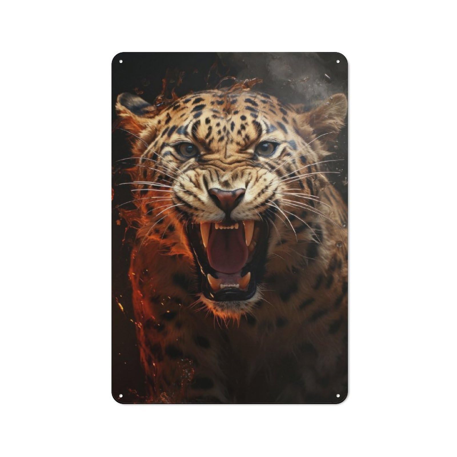Junmoney Angry Leopard Tin Wall Plaque 30X20cm With For Pub Or Café, Suited To Pub Decor Enthusiasts, For Retro Home Interiors