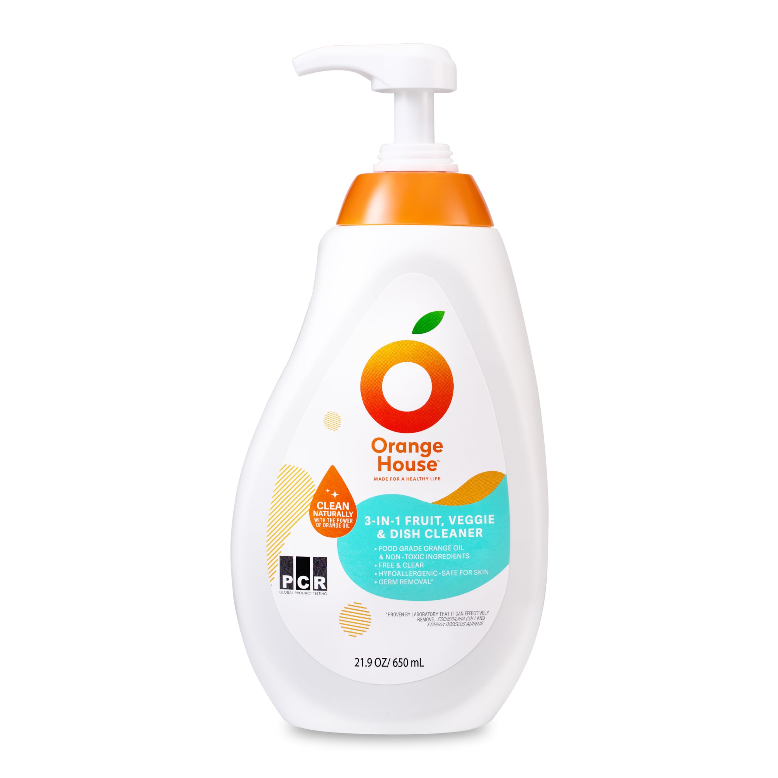 ORANGE HOUSE 3 in 1 Plant Based Dish Soap, Non Harmful Ingredients Veggie Wash, Orange Oil Fruit and Vegetable Wash, Convenient Fruit Wash, 21.9 Fl Oz