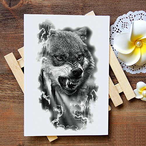 Kotbs 6 Sheets Animal Temporary Tattoos, Black Strong Wolf Tiger Tattoo Stickers For Men Women Adults Waterproof Fake Tattoos #TOP4