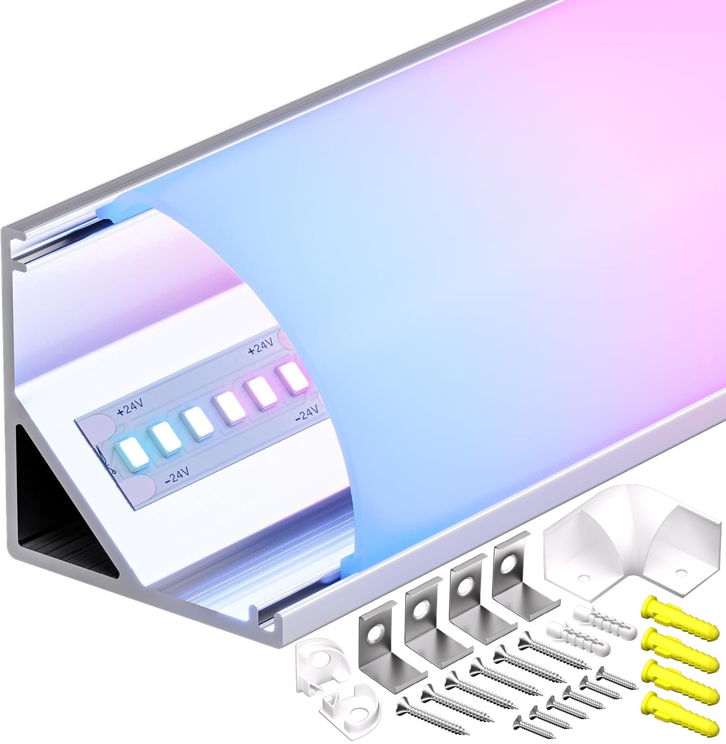 10 perfiles de esquina LED de aluminio blanco 2 m para tiras LED de 10 mm de ancho máximo, longitud 2000 x 15,8 x 15,8 mm, perfil LED de 45 grados, forma de V, perfil de esquina, canal y difusor para
