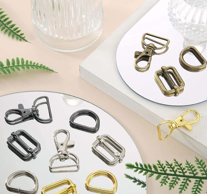 Image of DIY Crafts 70 Pcs, Silver, Keychain Hooks with D Rings Set Purse Hardware Lanyard Snap Hooks Multicolor Metal Swivel Clasps with D Rings and Slide Buckle for Purses Keychain (70 Pcs, Silver)