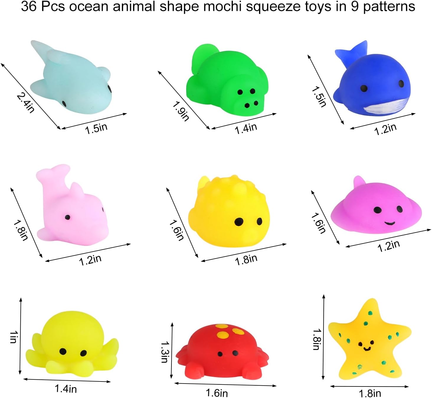 FINGOOO 36 PCS Mochi Ocean Animal Toys, 9 Styles Mini Kawaii Sea Animal Squeeze Toys Party Favors for Kids School Classroom Easter Basket Stuffers