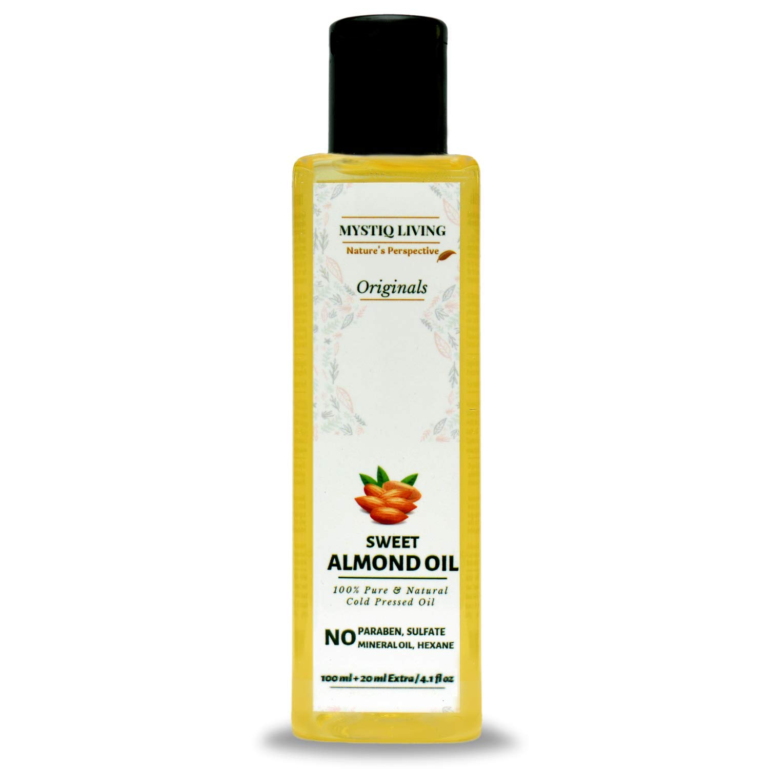 Mystiq LivingSweet Almond Oil - Badam Oil, 120ML | Hair & Skin | Cold Pressed | 100% Pure and Natural (Odourless)