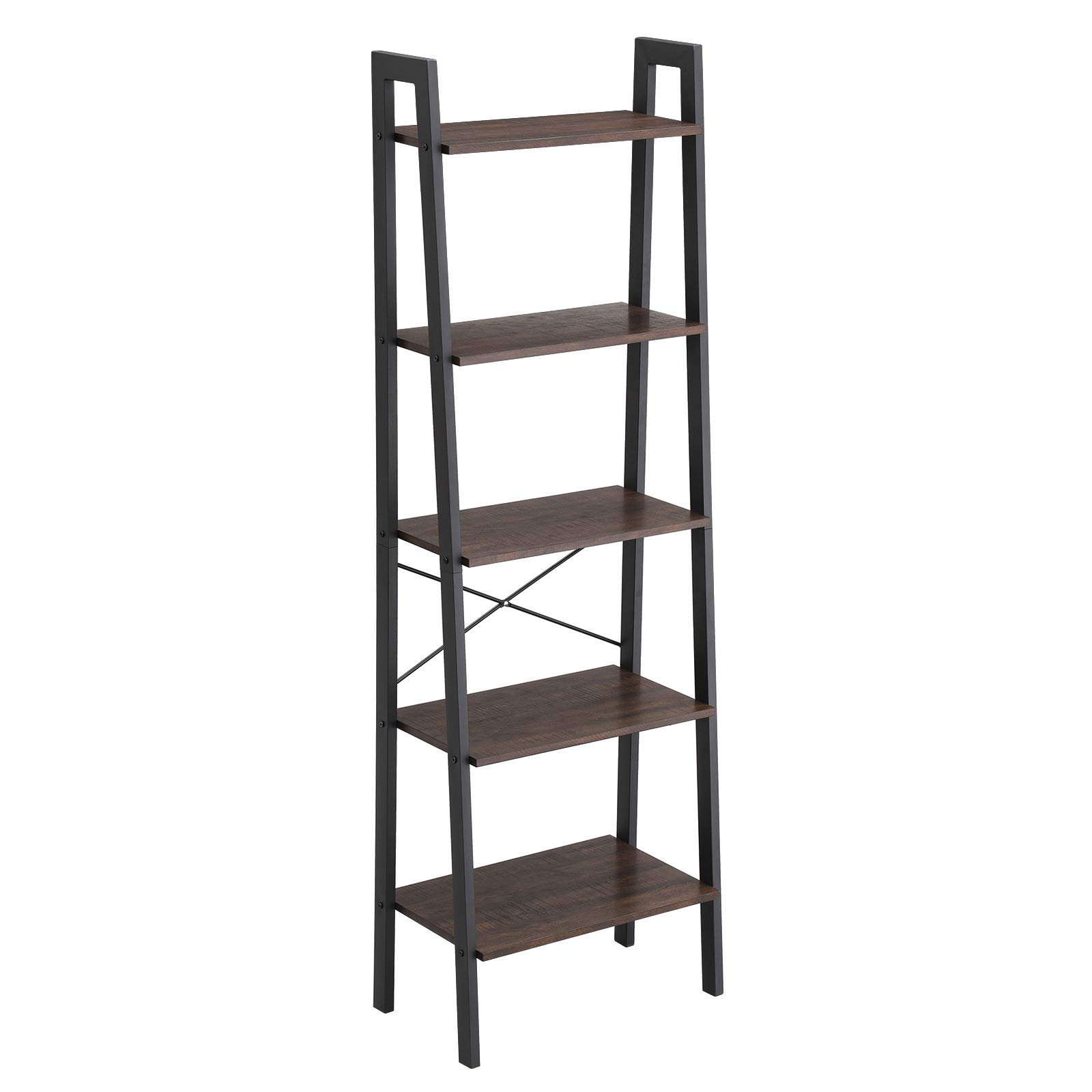 VASAGLE Industrial Ladder Shelf, 5-Tier Bookcase, Storage Unit, with Metal Frame, for Living Room, Kitchen, Rustic Dark Brown ULLS45BF