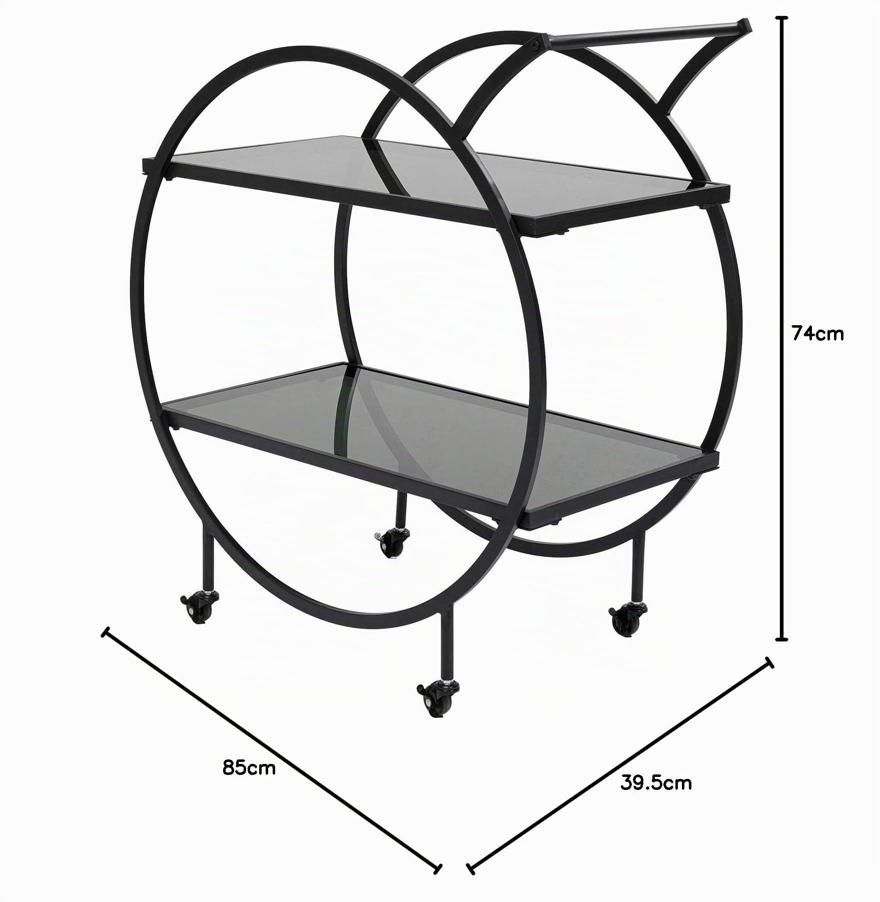 Kare Design carrello di servizio Loft, nero/vetro, design art déco, stile moderno, cucina, bagno, veranda, rustico, portaoggetti, 86x74x40 cm (A/L/P)