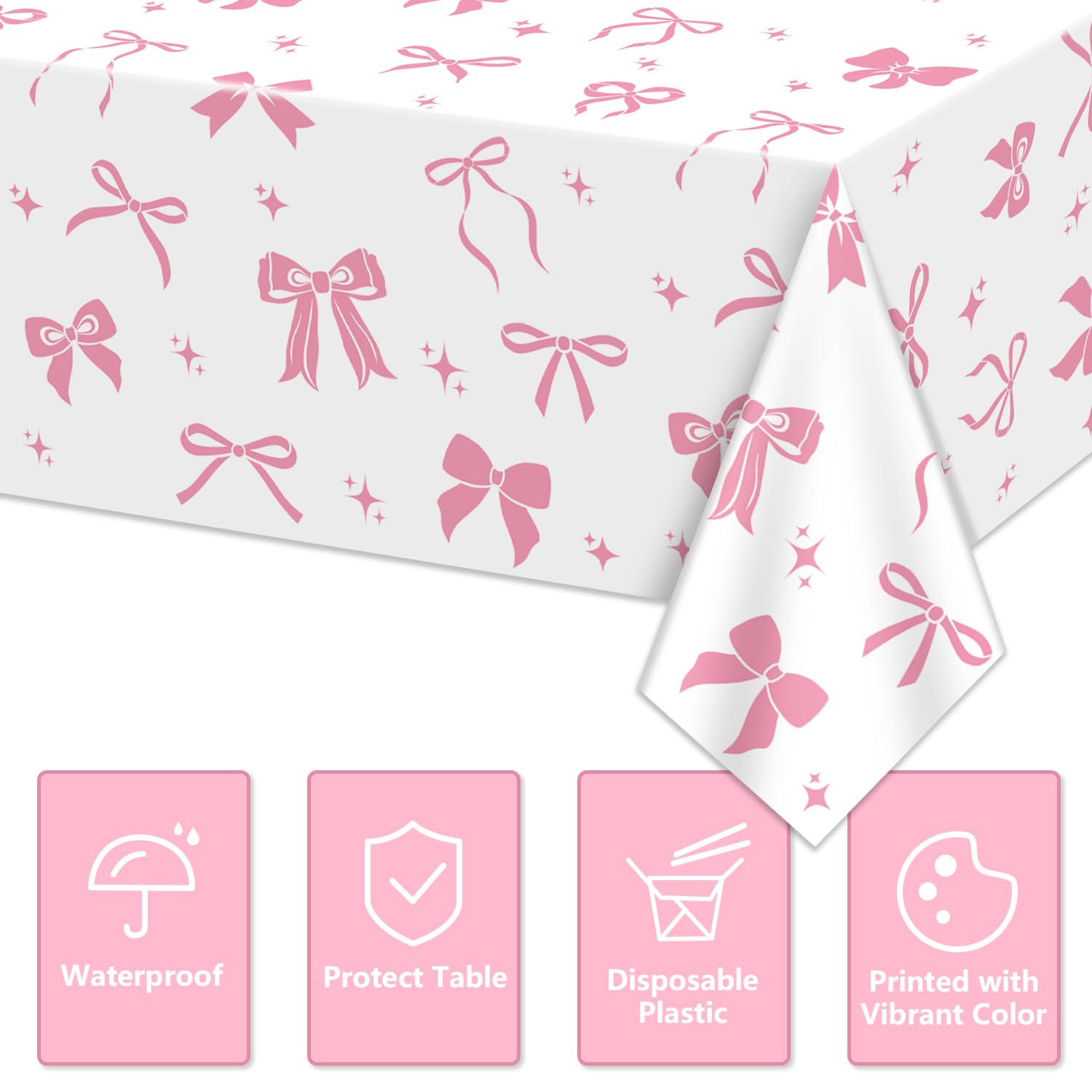 Confezione 2 Tovaglie Con Ciliegie E Fiocco Rosa – Decorazioni Per Feste A Tema Coquette, Compleanni, Baby Shower, Addio Al Nubilato, Picnic (Tessuto Leggero E Facile Da Pulire)