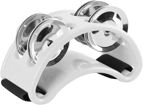 Miniatura 14 de EASTROCK Pandereta de percusión de pie, instrumento musical de percusión de pie con cascabeles de acero dorado para tocar guitarra de tambor, negro