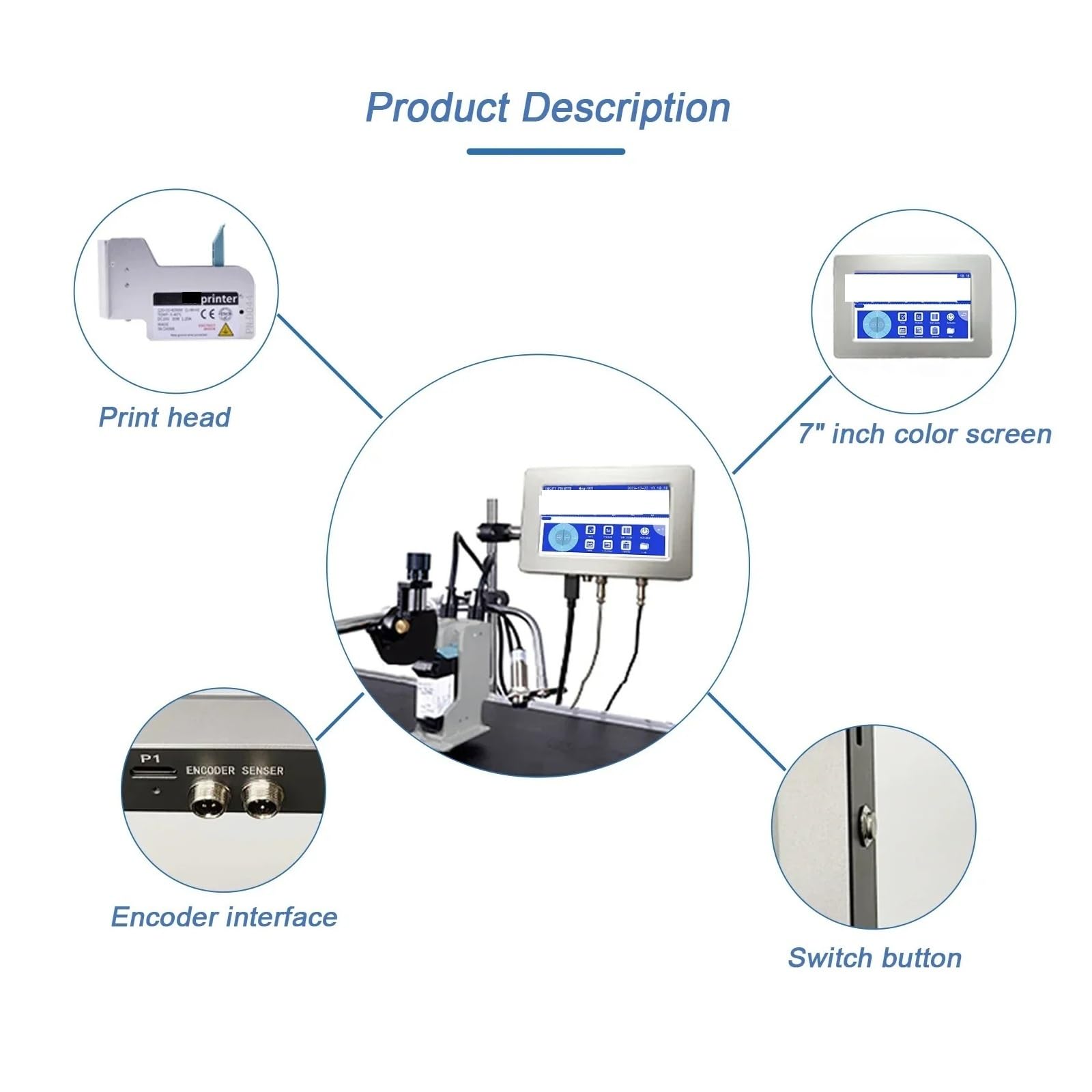 Stampante a getto d'inchiostro termico industriale online da 12,7/25,4 mm, codice a barre QR, logo, data, macchina for la codifica su qualsiasi superficie(12.7mm with 1 ink)