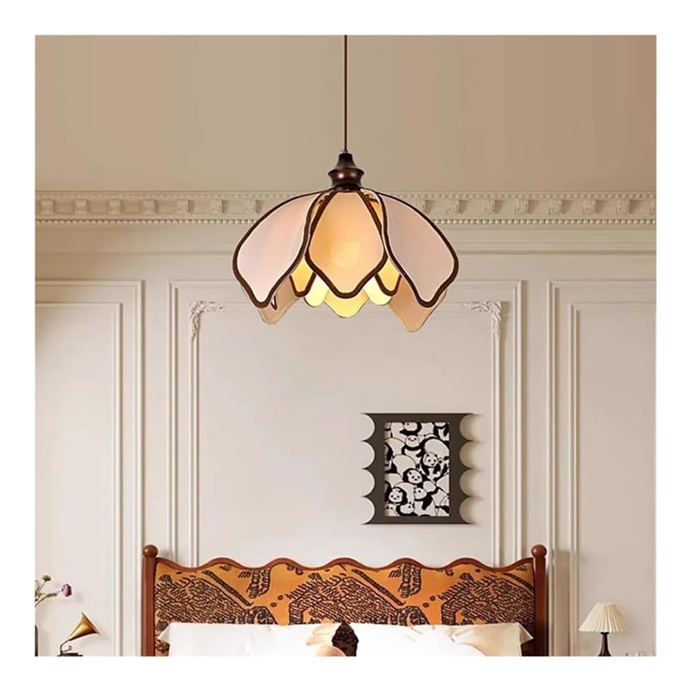 Flower Shade Pendant Light Fixture, Adjustable Gold Hanging Lamp for Kitchen Island, 1-Light Vintage Style Ceiling Light for Bedroom Dining Room, E26 Socket(40cm)