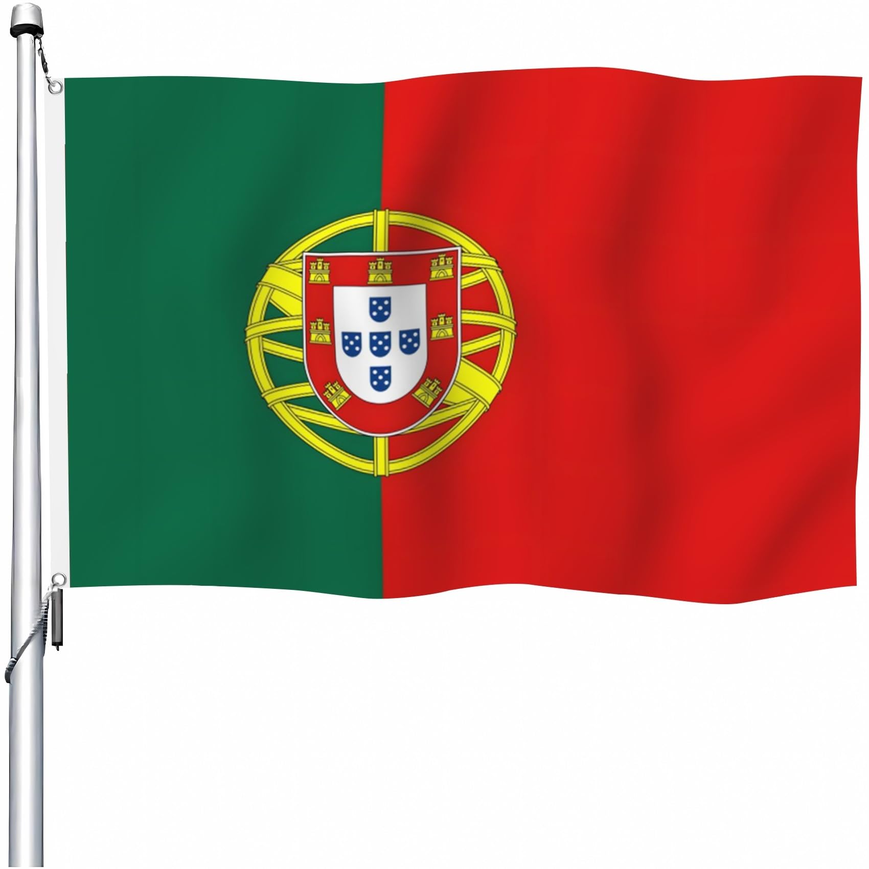 Aoihrraan Bandera Portuguesa 150x250cm Doble Cara Bandera Portuguesa Celebración Al Aire Libre Pancarta Jardín Familiar Porche Fiesta Bandera Decorada Con 2 Anillos Fuertes