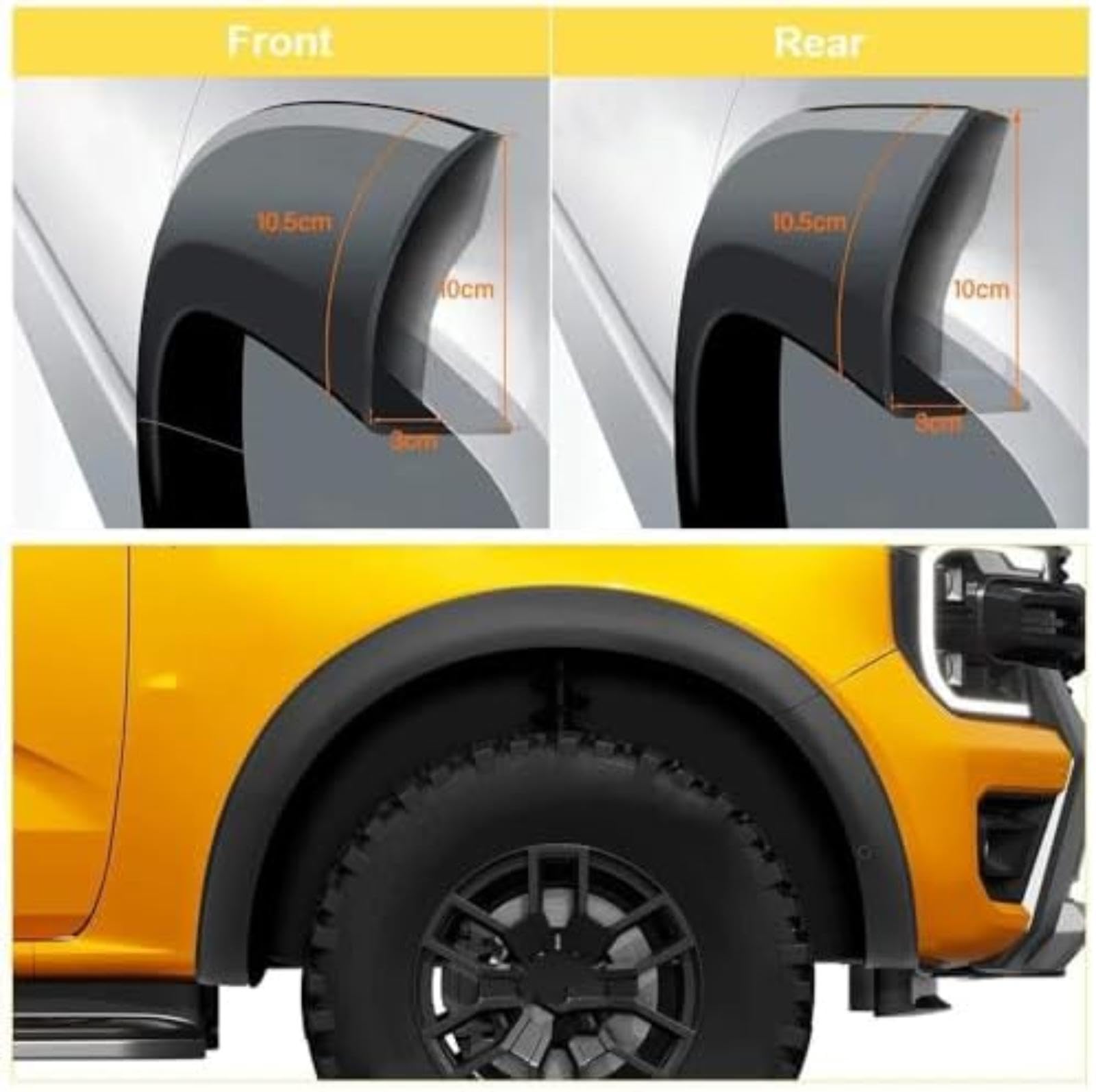 Brwi kół samochodowych, dla Forda, dla Rangera, dla następnej generacji 2022 2023, dla Wildtrak, dla Wildtrak-X z akcesoriami do czujników parkowania Poszerzenia (Painted Black)