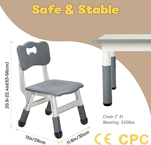 Miniatura 7 de FUNLIO Juego de mesa y 2 sillas para niños de 3 a 8 años, juego de mesa y sillas para niños pequeños de altura ajustable, fácil de limpiar, mesa de