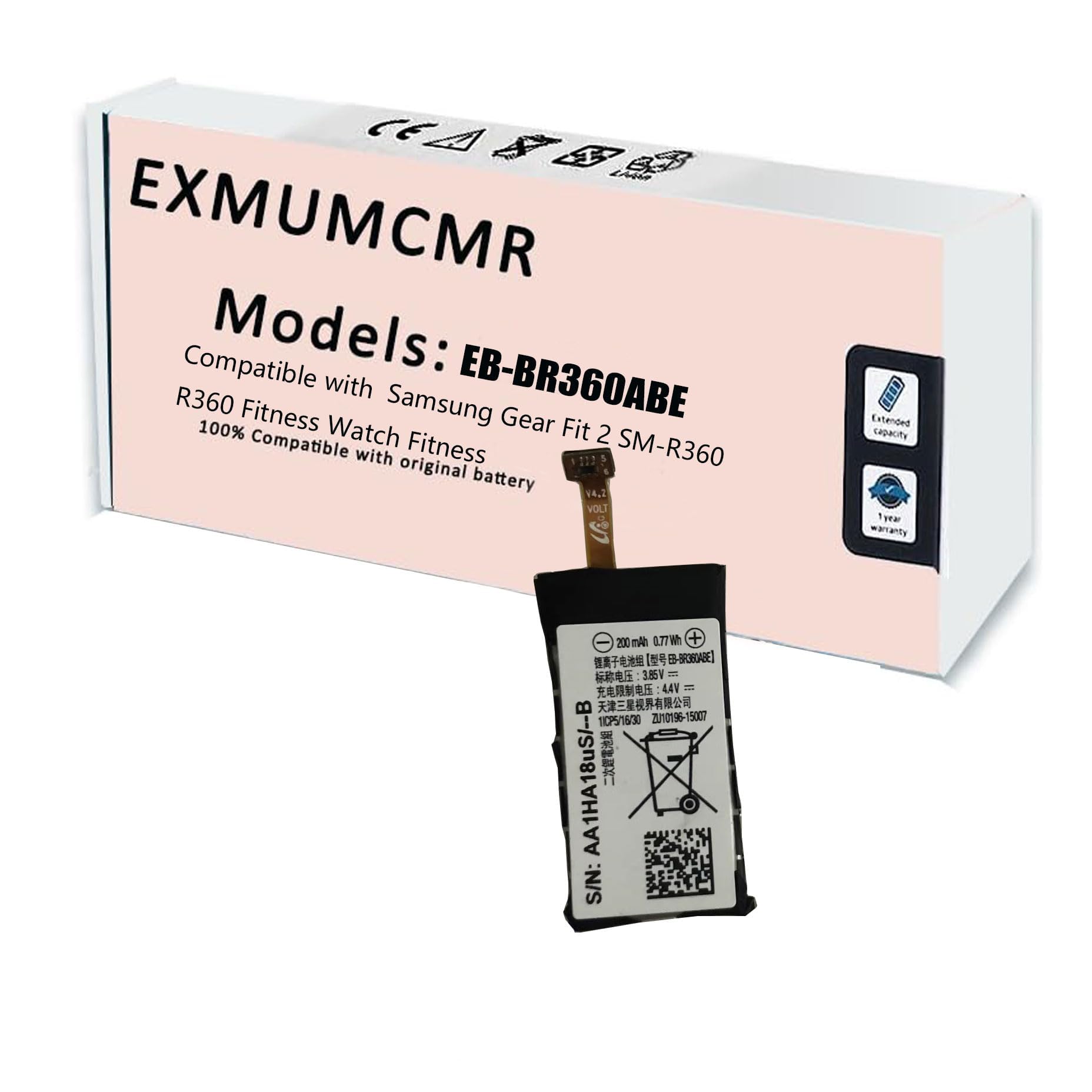 EXMUMCMR SM-R360 EB-BR360ABE Battery Replacement Battery for Samsung Gear Fit 2 Fitness Tracker Smartwatch (Small) 200mAh GH43-04611