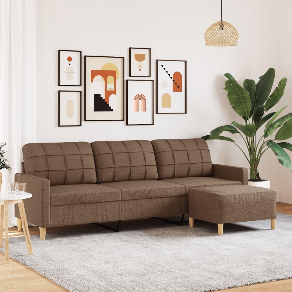 3-osobowa sofa z taboretem, brązowa, 210 cm, nowoczesny zestaw wypoczynkowy z funkcją spania, rozkładana, ze skrzynią na pościel, wygodny mebel relaksacyjny do salonu i biura