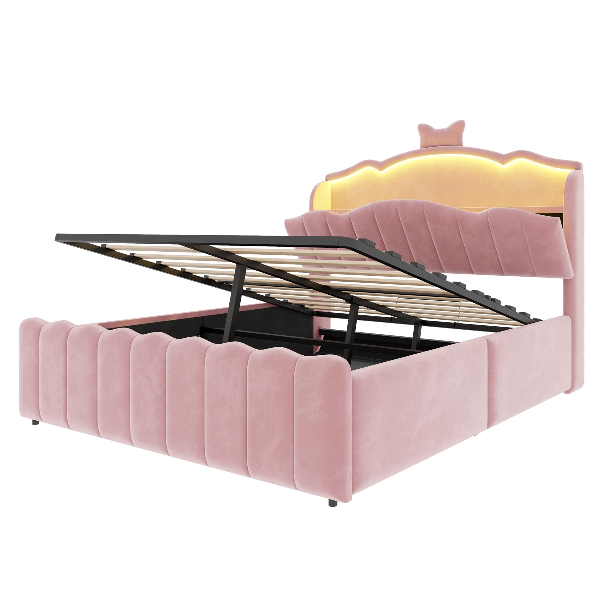 Cama Canapé 140x200 Cama Tapizada con Almacenamiento Integrado Double Bed con Elevación Hidráulica con Compartimento Abatible con Cabecero y Compartimento Abatible Estudio