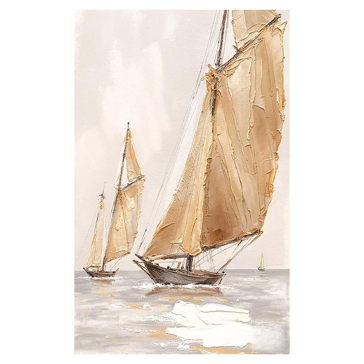 LCDIUDIU Large Sailboat Canvas Oil Paintings Hand Painted Abstract Seascape Scenery Textured Canvas Wall Art Vintage Ocean Vessel Unframed Artwork Wall Decor for Living Room Bedroom 70X100Cm(28X40In
