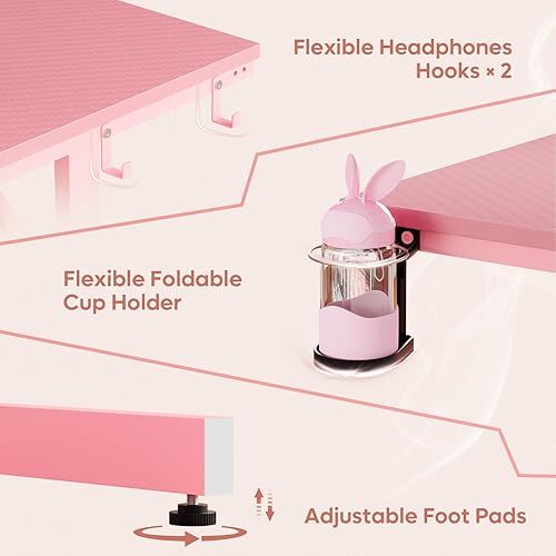 Miniatura 52 de Bestier Escritorio para juegos de 42 pulgadas con luces LED, mesa de juegos para computadora pequeña con estante para monitor, escritorio para Fibra