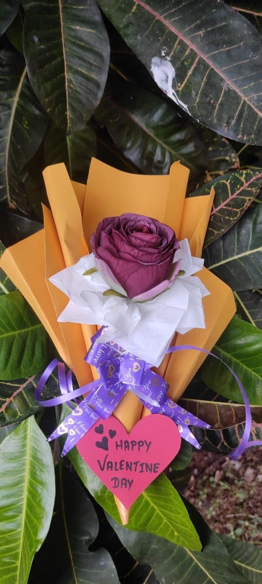 Greeting Smile Flower Bouquet of 1 Red Roses Flowers in Designer Paper for Valentime Day, Birthday Gift, Wedding Gift, Congratulations Gift & Gift for Special Occasions (Mustard)-image-42
