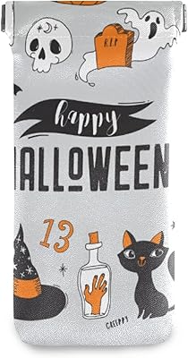susiyo Happy Halloween Elements Glasses Case Portable Microfiber PU Leather Soft Sunglasses Bag Eyeglasses Pouch Holder Squeeze Top for Women Men