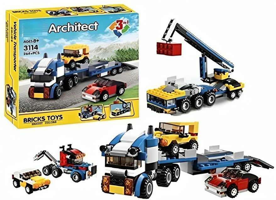 Image of Bestie Toys Creator Building Blocks 3 In 1 Jeep, Car & Truck Vehicle For Boys, Educational DIY Brick Building Block Set (264 Pieces)