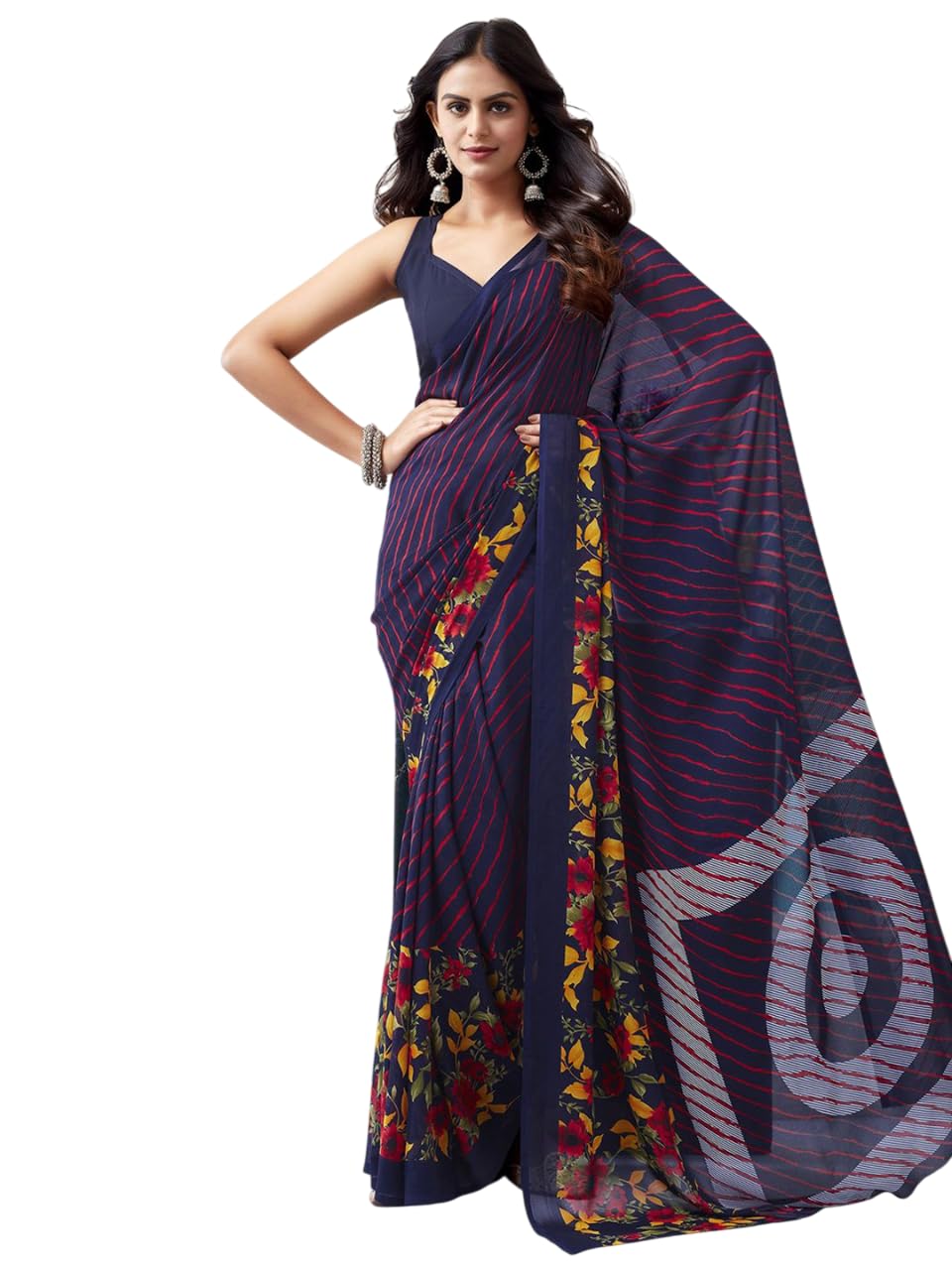 Shiv Textiles Women's Georgette Printed Saree(521S102_Blue & Purple)