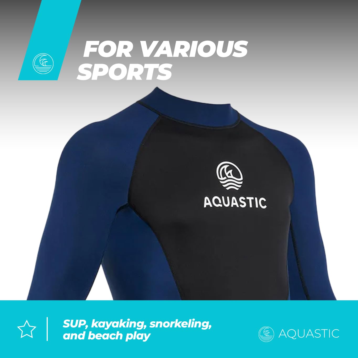 AQUASTIC Men's Wavey Lg 2 mm pianka neoprenowa została zaprojektowana dla użytkowników, którzy szukają ochrony cieplnej podczas uprawiania sportów wodnych wiosną i latem.