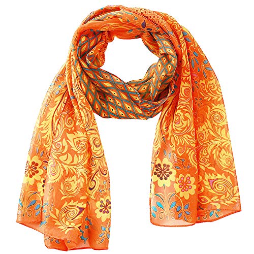 Secret for Longevity Long Rectangle Sheer ORANGE Beige Chiffon Aqua Turquoise Blue Green Red Gold Paisley Scarf Women's Scarves Headband Bandana 19" inches wide x 60" inches long2