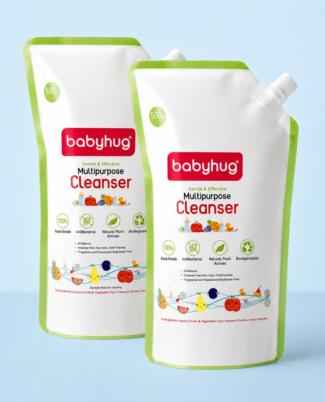 Pack of 2 - Babyhug Bottle & Veggie Cleanser Refill |500 ml each| Food-Grade| Anti-Bacterial| Plant-Based| Removes Pesticides| Essential for Teething and Crawling Todlers-image-26