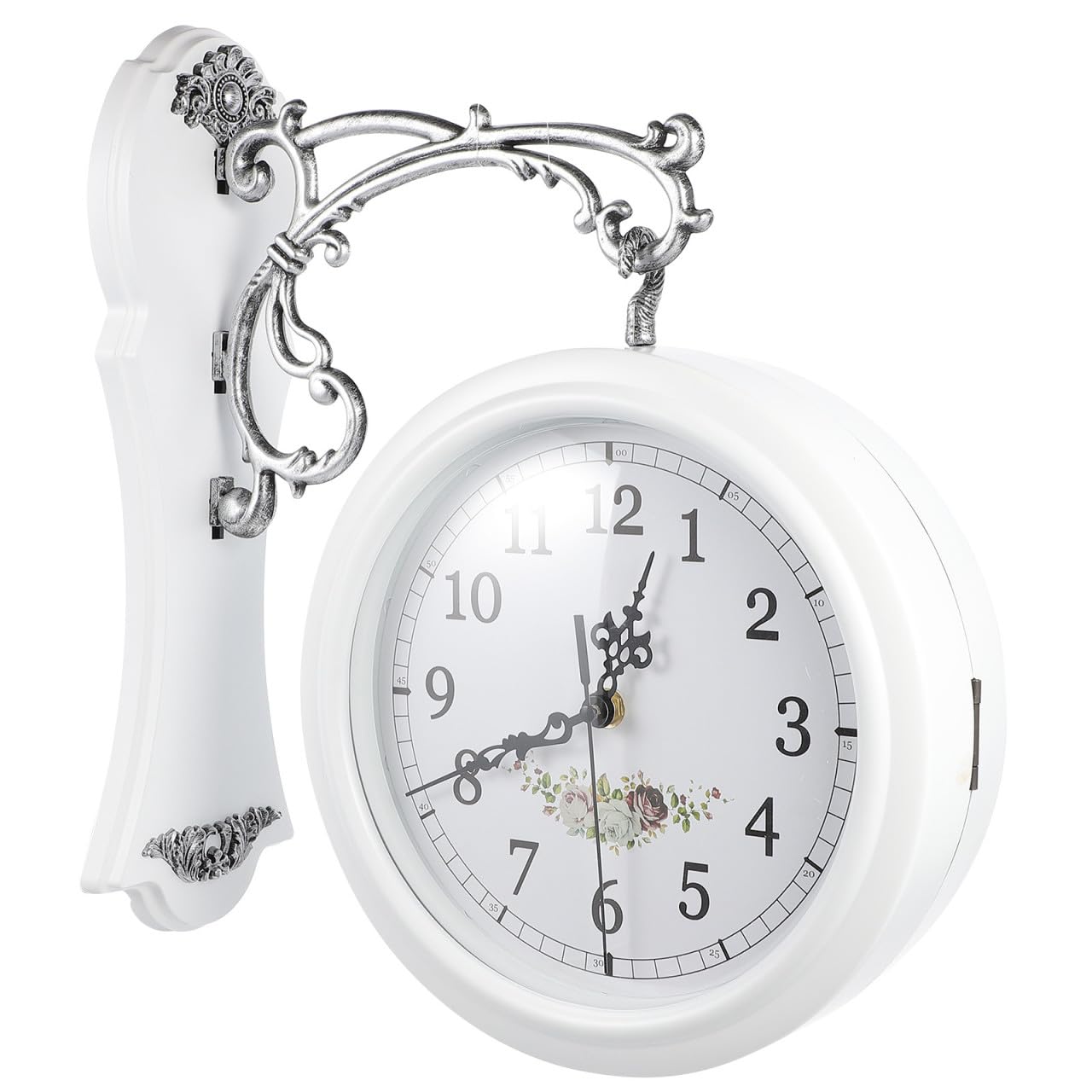 Adorainbow Horloge Murale Double Face Rétro Blanche Rotation 360 Degrés et Grands Chiffres, Design Créatif en Verre et Plastique pour Salon ou Chambre
