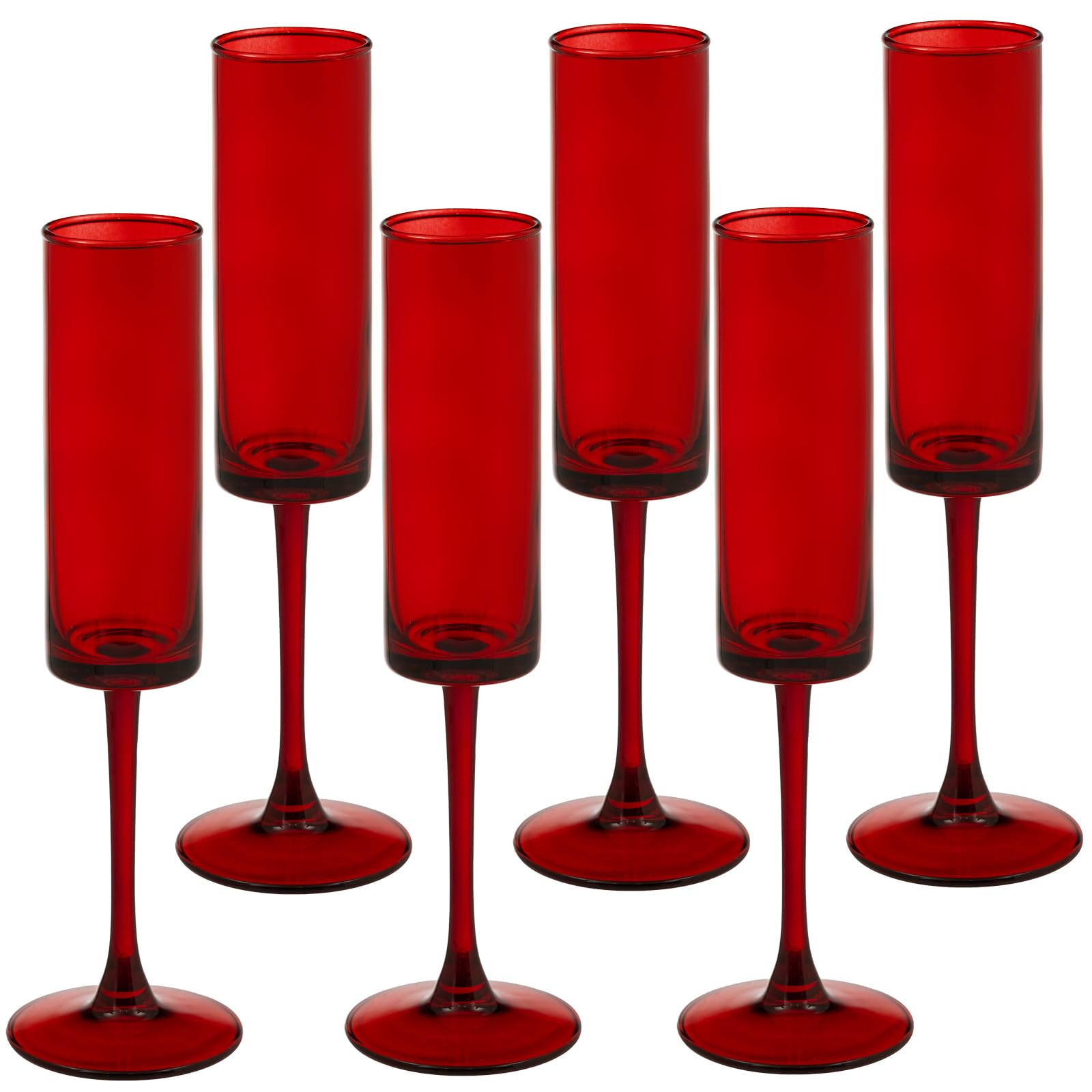 Elegant Set of 6 Hand Blown Champagne Flutes Wine Glasses,6 Pieces Cocktail Glasses Classy Red Long Stem Drinking Colored Glasses for Sparkling Wine Ideal for Weddings, Cava, Prosecco, Party