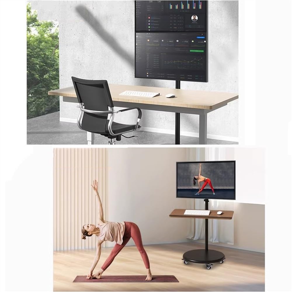 Supporto per monitor regolabile in altezza con molla a gas, supporto per doppio monitor con ripiano per tastiera, supporto multifunzione per monitor da 14 – 43 pollici, con funzione di rotolo, mobile