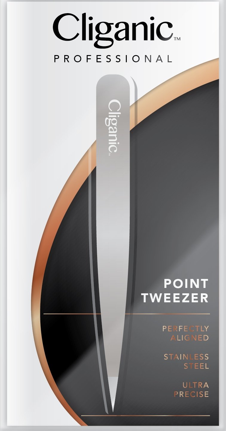 Professional Pointed Tweezers for Ingrown Hair SILVER | Precision Pointy Tip for Men & Women, Stainless Steel | Best for Facial Hair Removal, Eyebrows & Splinters | Cliganic 90 Days Warranty