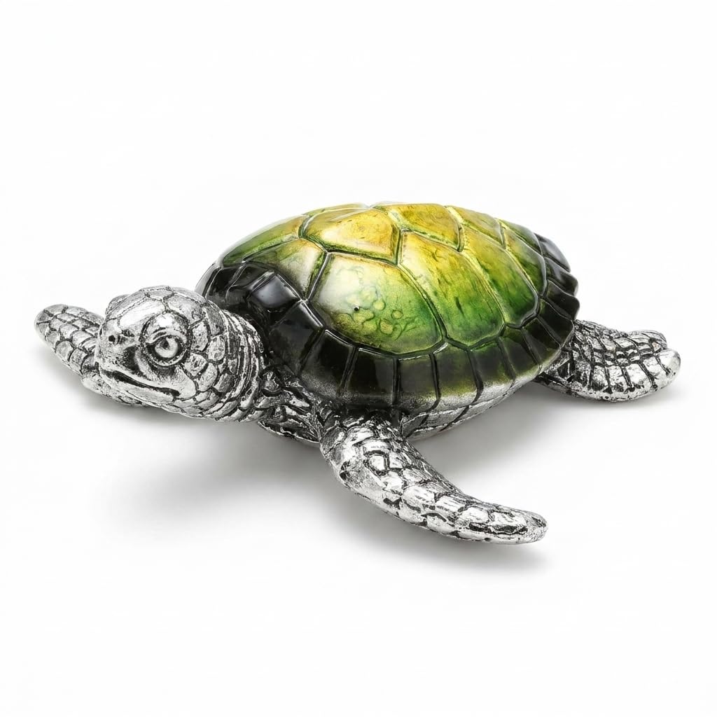 The Bridge Collection Sea Turtle Figurine, Resin, Green and Silver, Coastal Nautical Decor