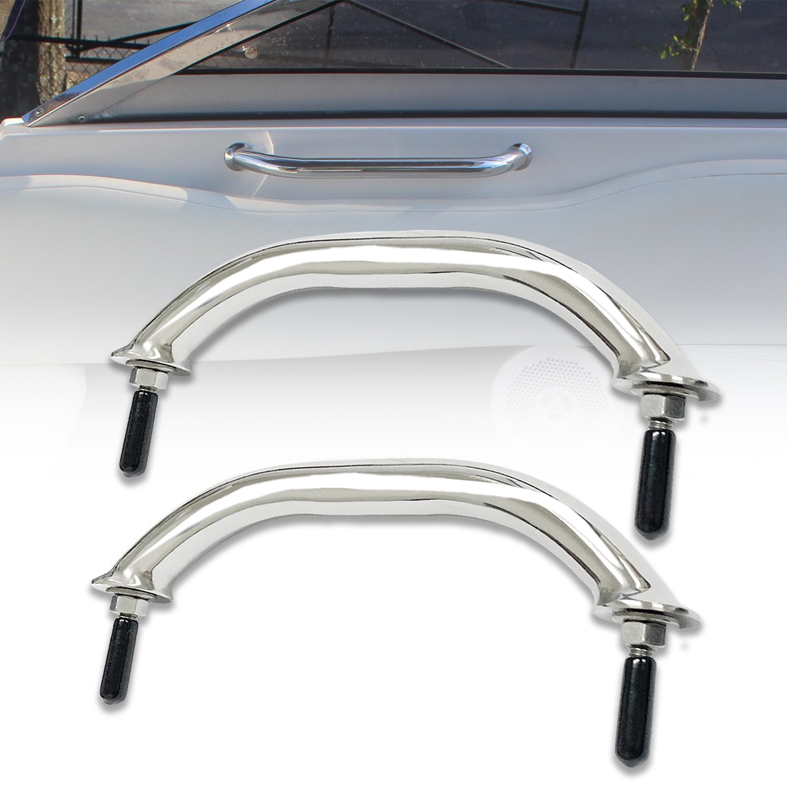 NovelBee 2-Pack Stainless Steel Boat Grab Handles - 13.3" Oval Handrail, 304 SS, For Marine & RV Use