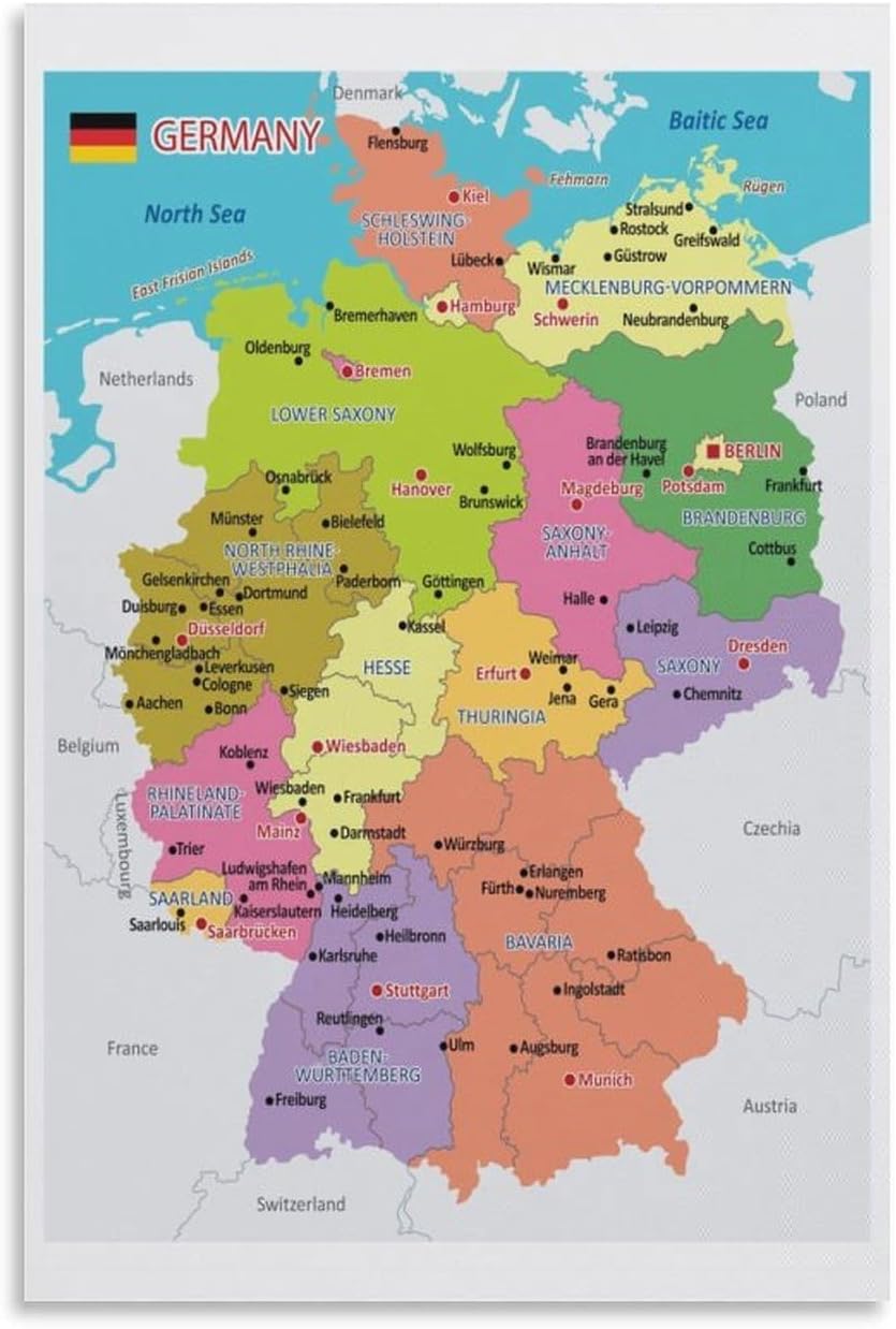 JGJKAOIY Germany Administrative Map Poster Home Decor, Office Decor Wall Art Bedroom Home Aesthetic Decoration 12x18inch(30x45cm) JGJKAOIY Germany Administrative Map Poster Home Decor, Office Decor Wall Art Bedroom Home Aesthetic Decoration 12x18inch(30x45cm)
