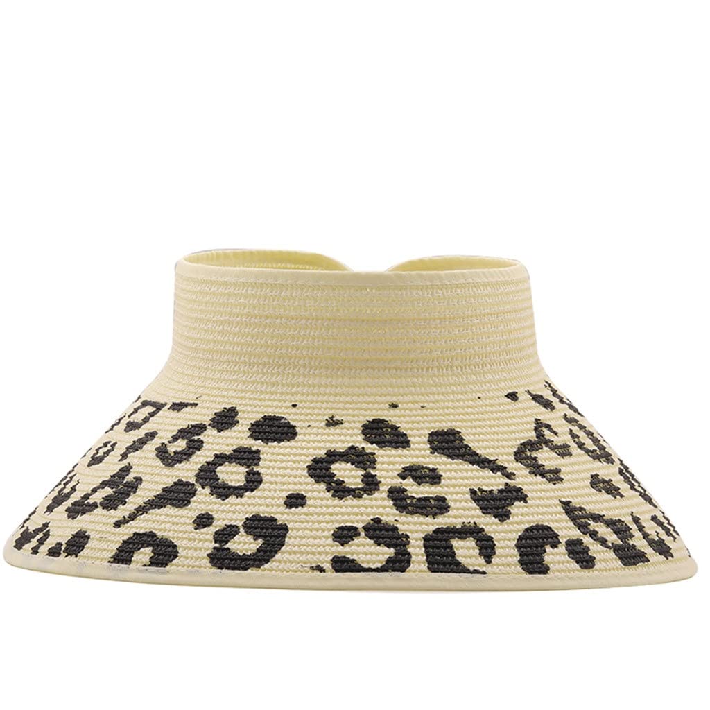 Cappello da donna con visiera leopardata estiva Cappello da sole pieghevole Cappello da spiaggia a tesa larga per ragazza Cappello di paglia Cappello di protezione da spiaggia (Color : C, Size : 55-5