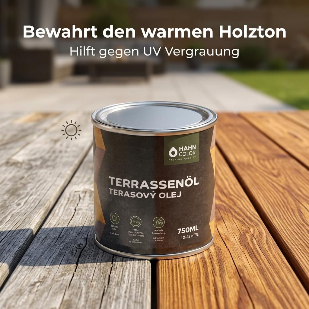 Aceite de madera para exteriores, protección y cuidado para terrazas, muebles de jardín, bangkirai, abeto abuhardillado, teca, protección UV, repelente al agua, aceite protector de madera