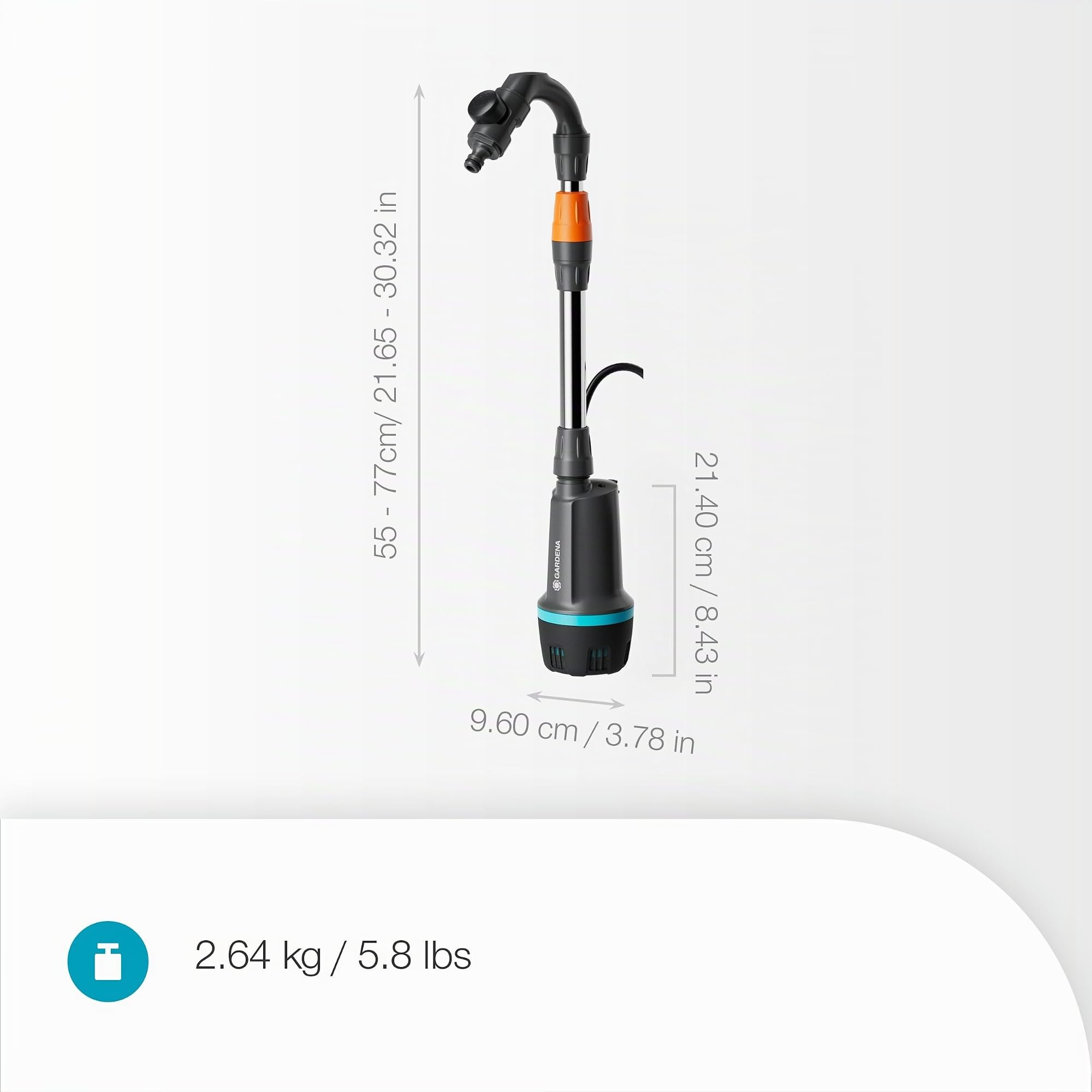 Gardena Pompa Per Cisterna A Batteria 2600 Comfort 18V P4A Set Pronto All’Uso: Programmazione dell'irrigazione, Timer funzione, Si adatta al serbatoio dell'acqua, Pressione costante (14604-20)