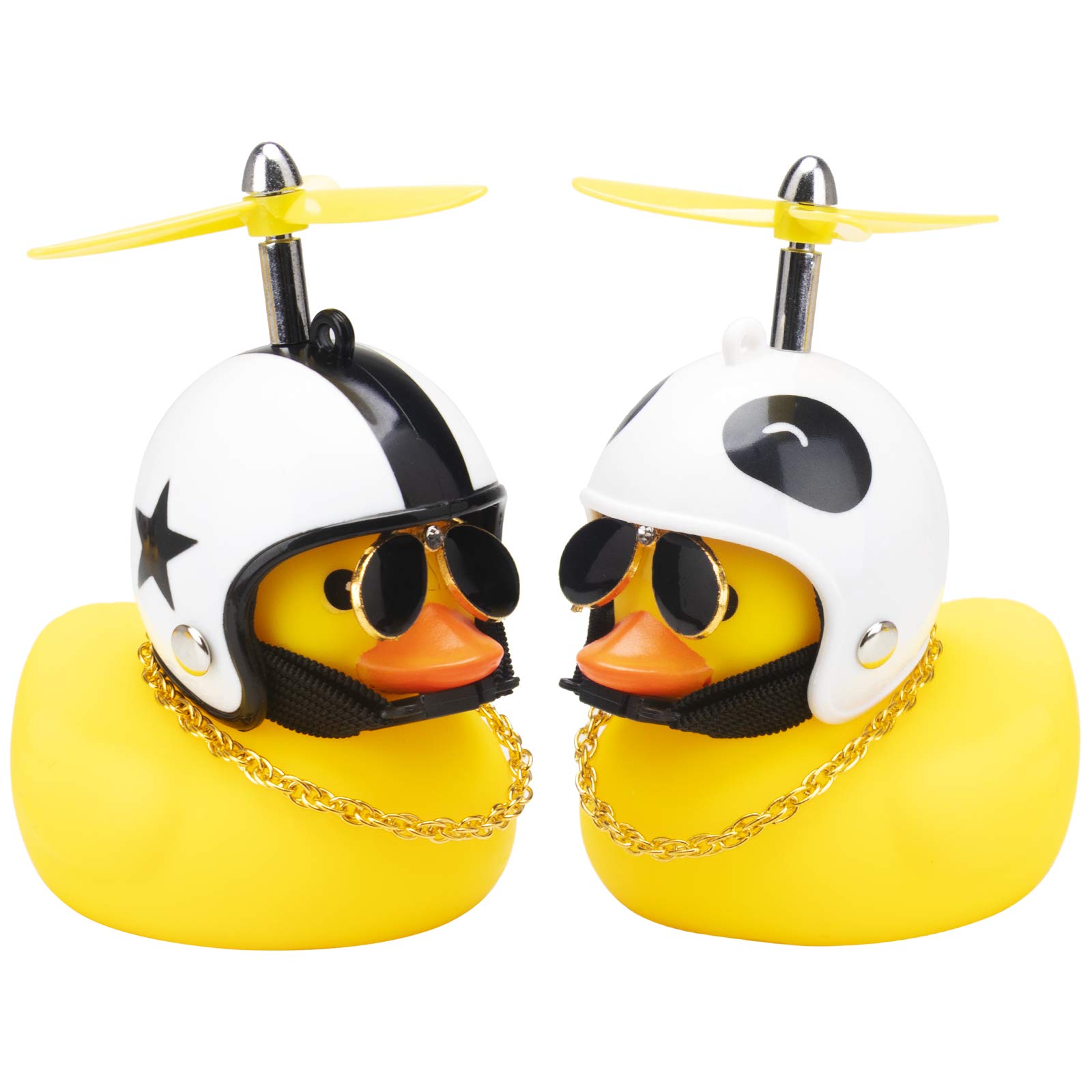 wonuu Car Duck, Rubber Duck Car Decorations, Dashboard 2Pack Small Duck Ornaments with Propellers Glasses Gold Chain