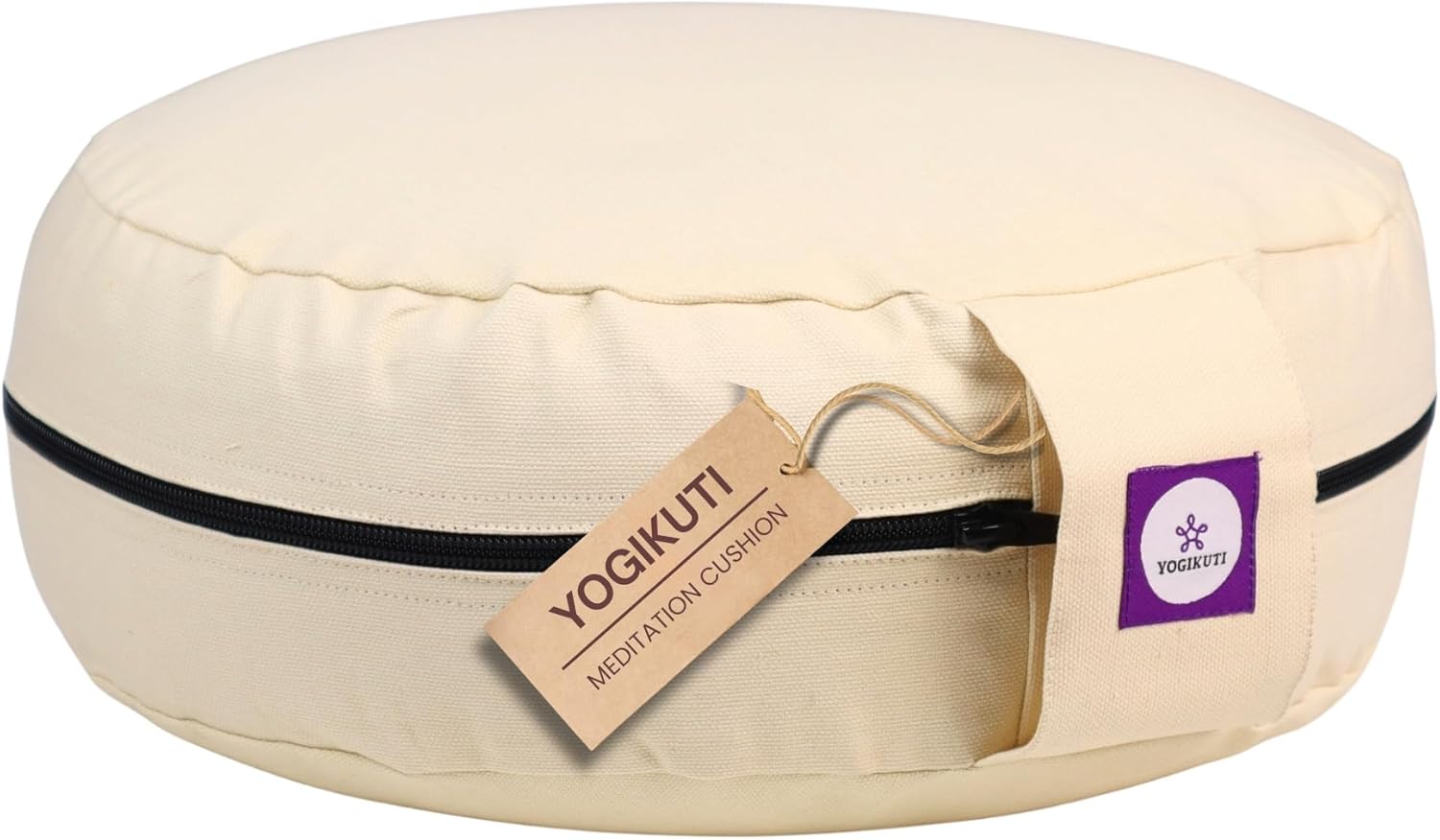 Yogikuti 100% Cotton Meditation Cushion (Round) with Handle | Firm & Comfortable Yoga Cushion | Removable Washable Cover | Floor Seating Support for Meditation, Yoga & Pranayama