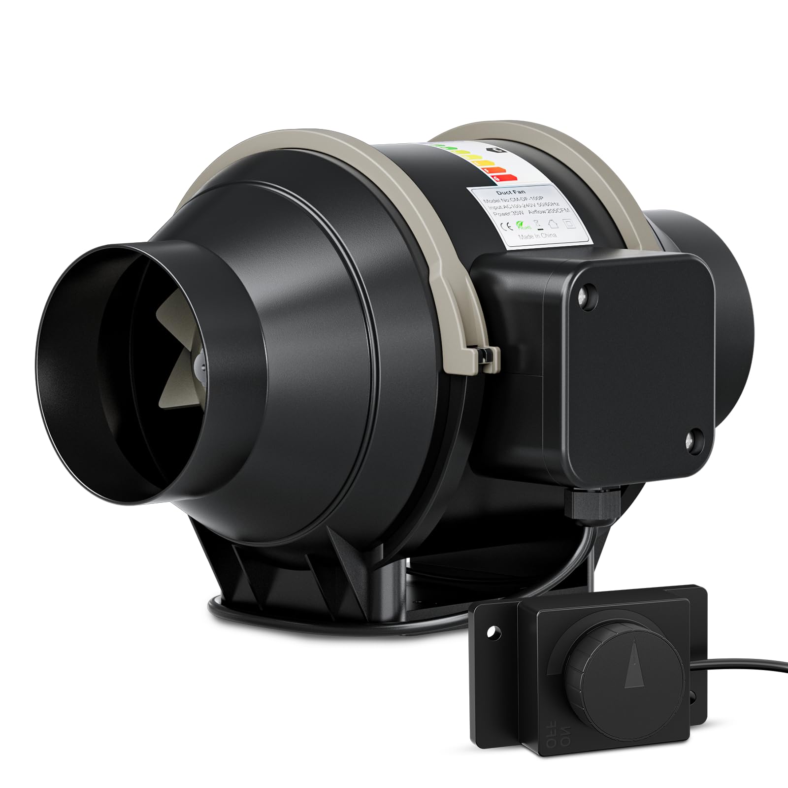 Ventilador de conducto en línea de 4 pulgadas, flujo de aire de 360 ​​m³/h con controlador de velocidad variable, silencioso extractor de ventilación con motor EC,Silent Duct Fan