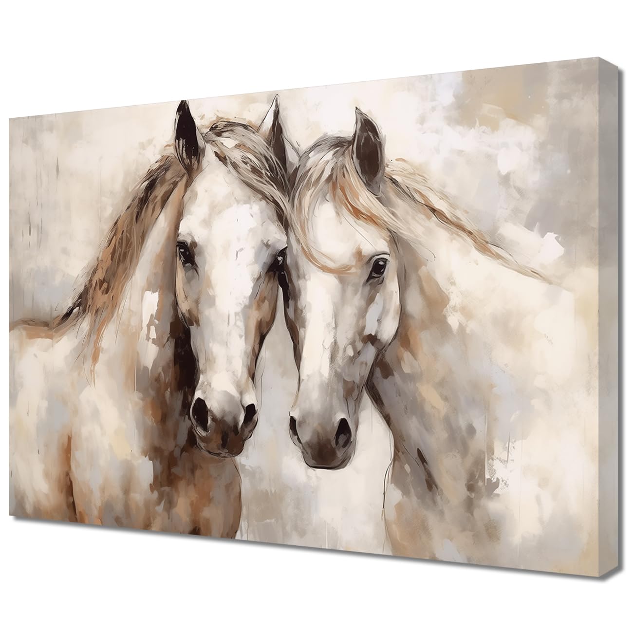 LMYSXAOZ Horse Canvas Prints Wall Art Vintage White Horses Painting Country Couple Animal Portrait Large Artwork for Home Decor (Horse-A,20.00" x 30.00")