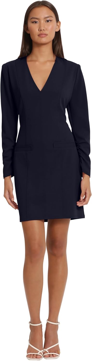 Donna Morgan Womens Long Sleeve V-Neck Midi Dress with Faux Pockets