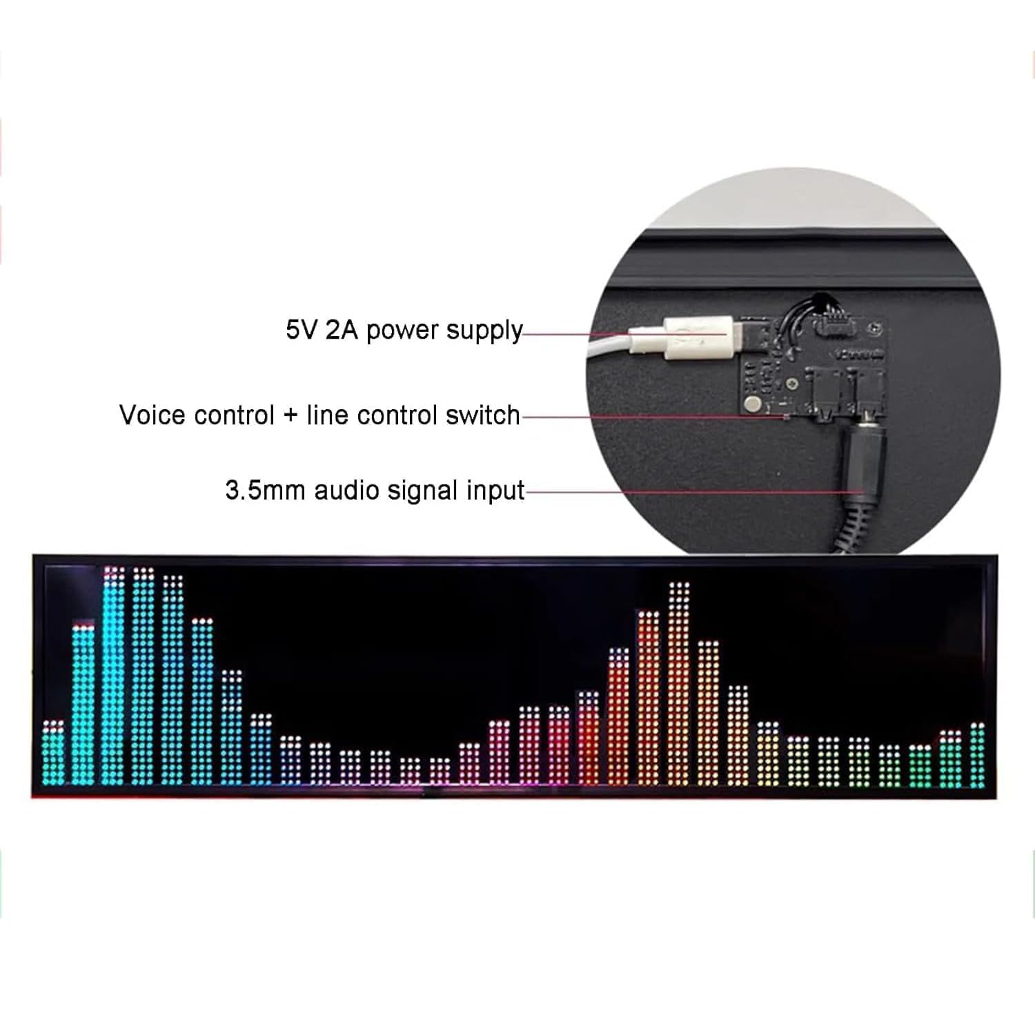 Music Rhythm Spectrum Analyzer, RGB-Audio-Level-Indikator, 5-Modi-Uhr-Display, 3,5-mm-Audioeingang, Schallaktivierter/Liniensteuerung, 36 Styles & 16 Farben, Für Music Studio